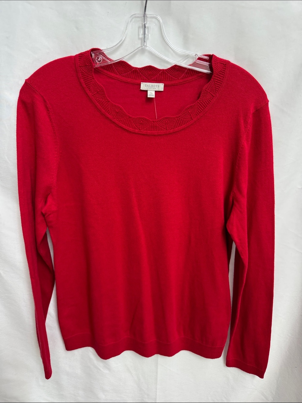Talbots Bright Red Scallop-Trim Crewneck Sweater